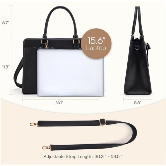 Laptop Tote Bag for Women 15.6 Inch Leather Work Bags Teacher Computer - Picture 2 of 6